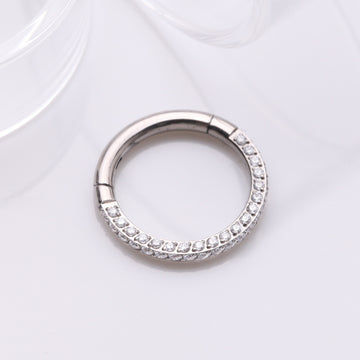 Detail View 1 of Implant Grade Titanium Brilliant Sparkle Pave Encircle Clicker Hoop Ring